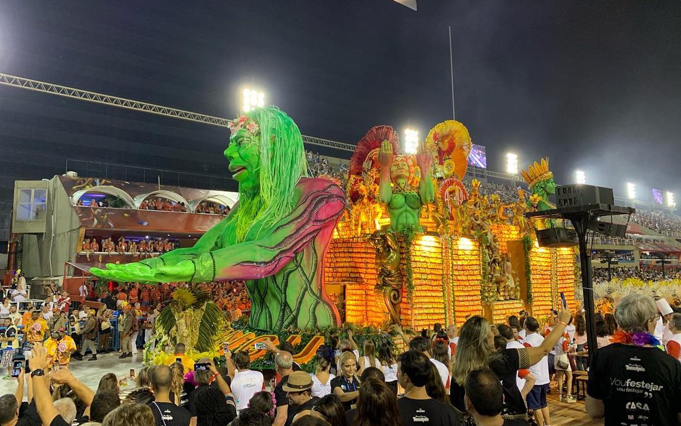 Costumed samba-school dancers at Rio de Janeiro's Sambadrome