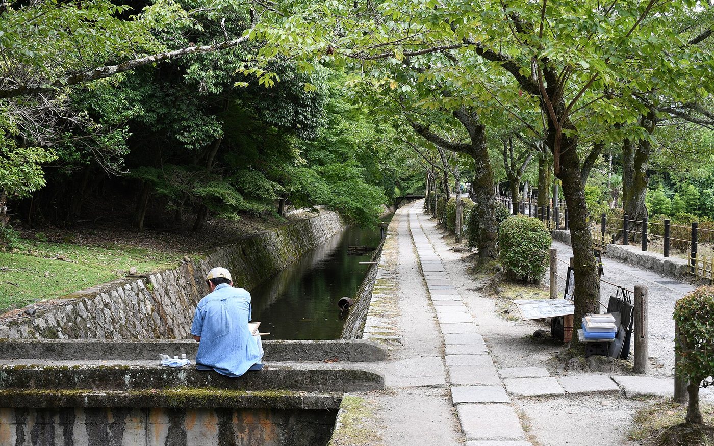 The Philosopher's Path in Kyoto during cherry-blossom season