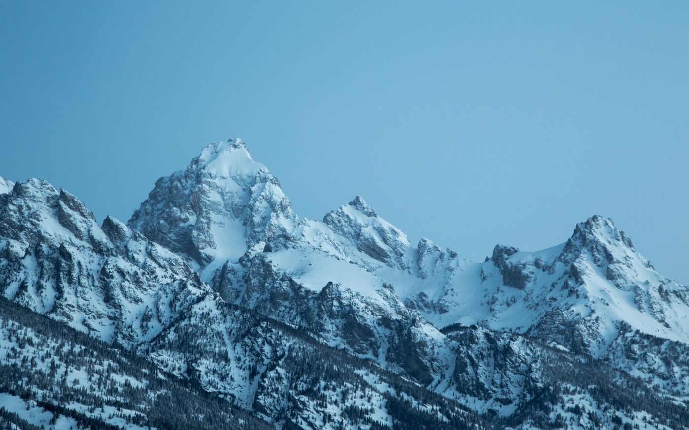 Snow-covered Teton mountains in winter