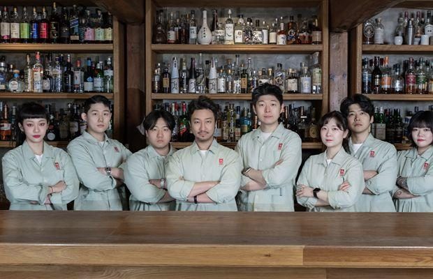 The team, in the room at Bar Cham, Seoul