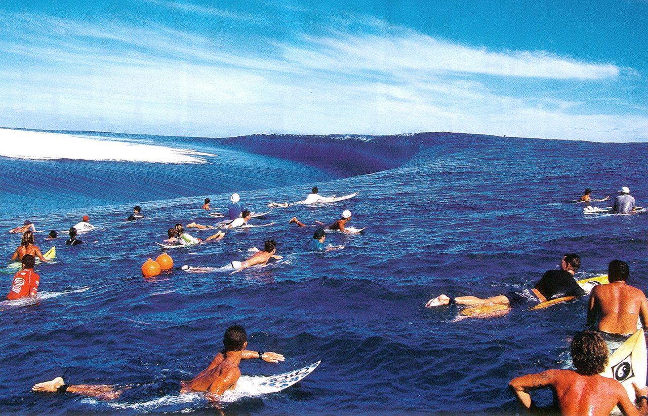 A wave breaking over the shallow reef at Teahupo'o, Tahiti