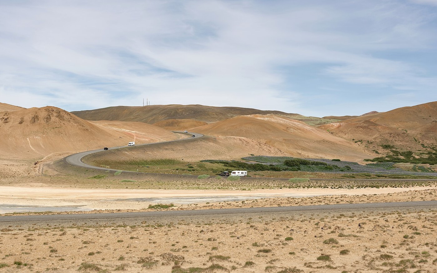 Iceland's Route 1 crossing a volcanic landscape near Hverarönd