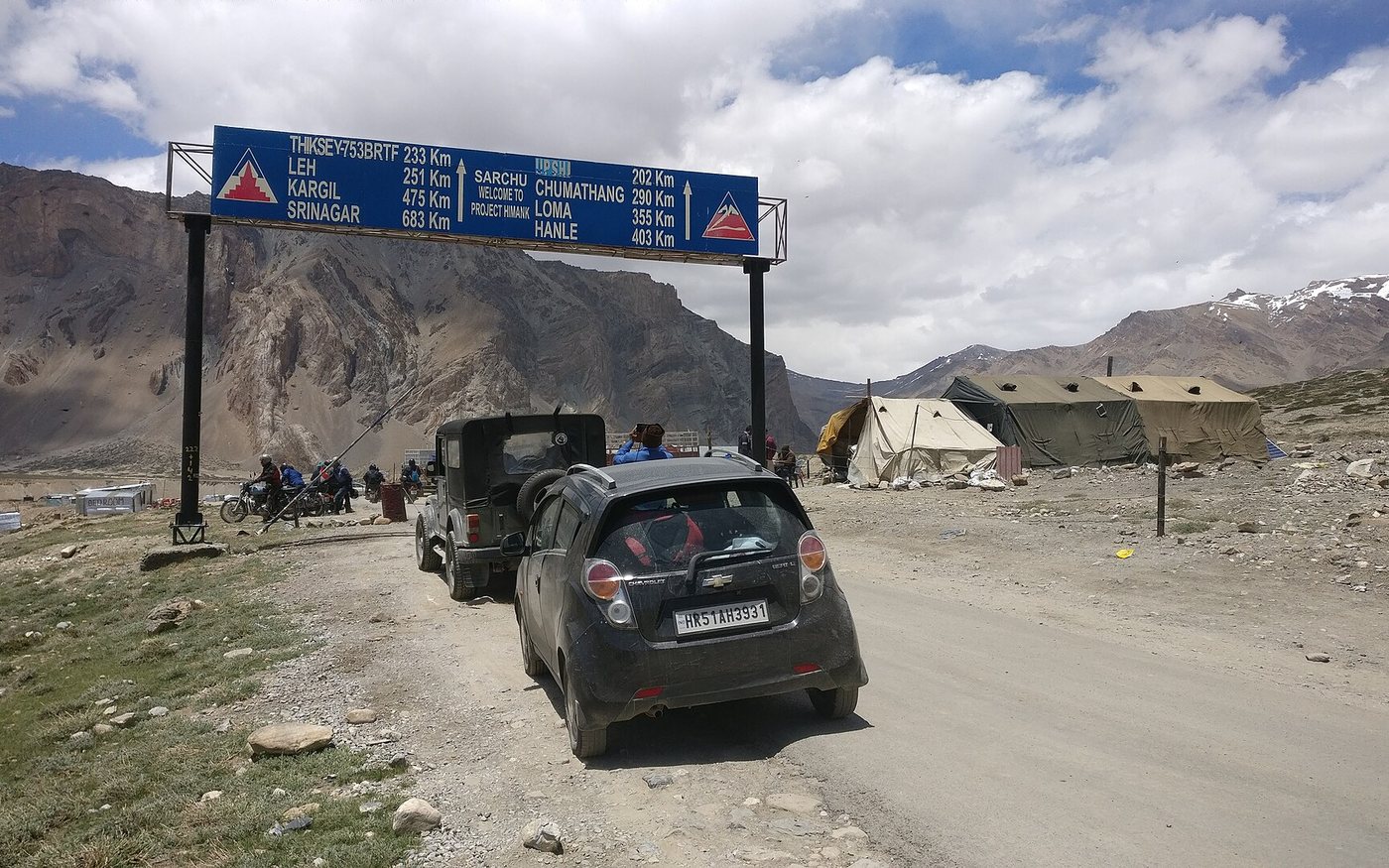 The Leh–Manali Highway crossing the high-altitude landscape at Sarchu