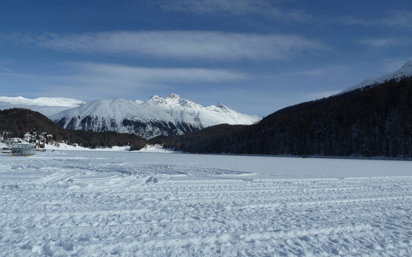 The frozen lake at St. Moritz in the Engadin valley